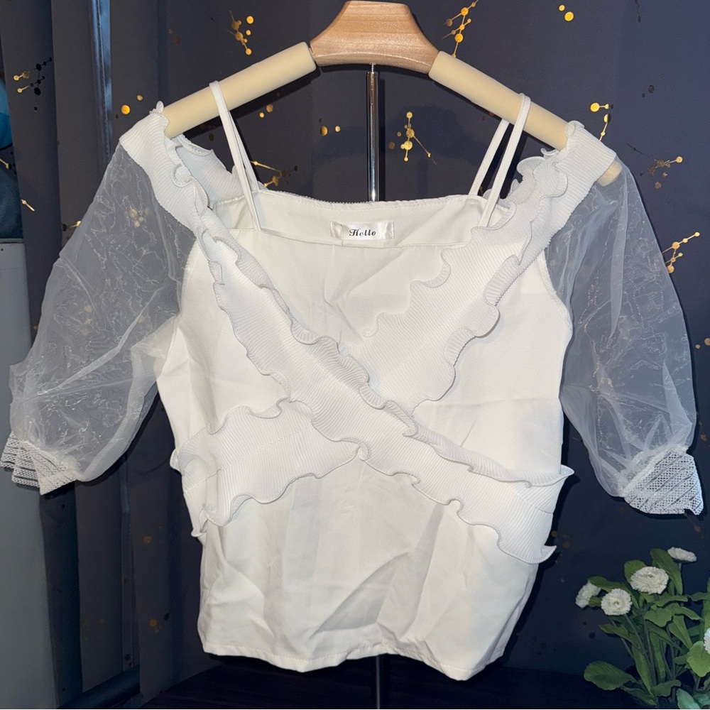 Hello White Half Sleeve Blouse